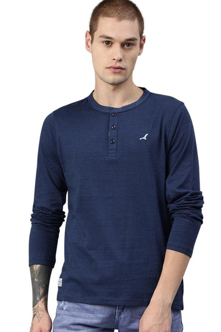 Men's Henley T-Shirt - Navy Blue (No Exchange No Return)