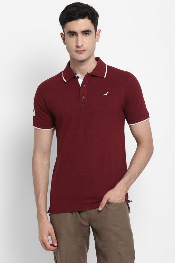 Men's Polo Collar T-Shirt - Burgundy Melange