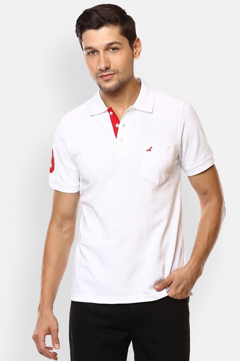 Men's Polo Collar Half Sleeves T-Shirt With Pocket- White