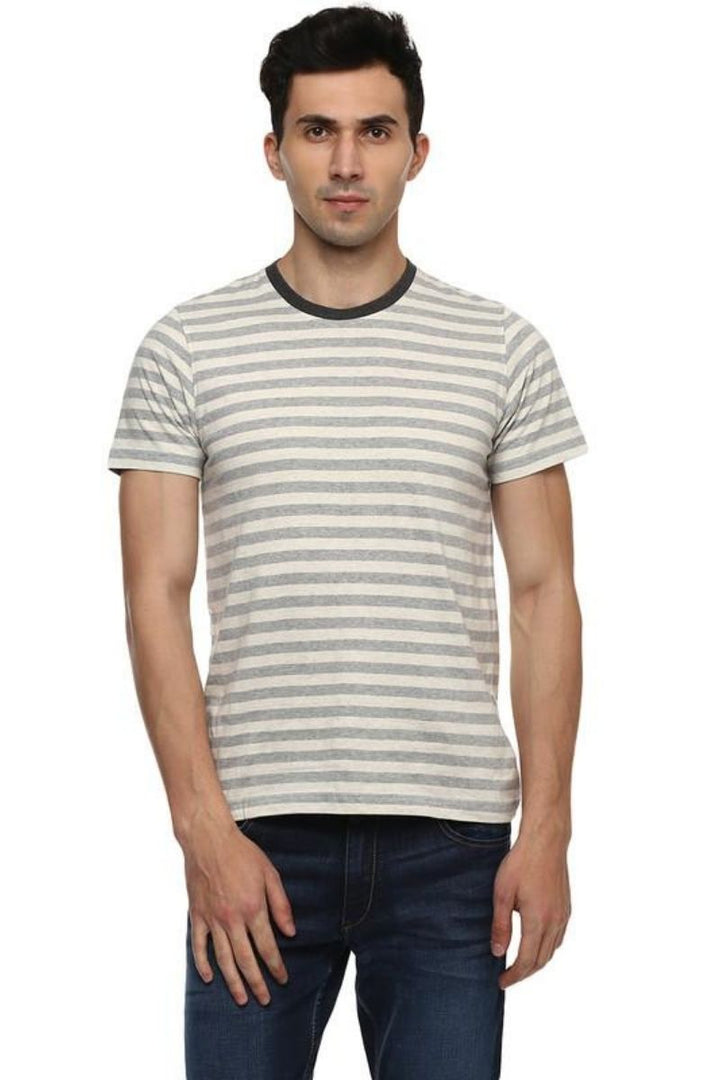 Men's Round Neck T-Shirt - Grey Melange & Off White