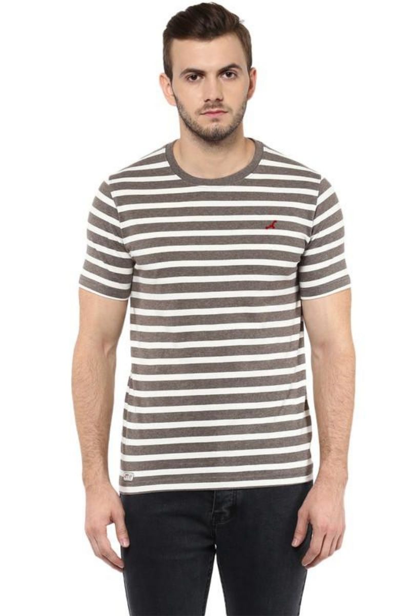 Men's Round Neck T-Shirt - Off White & Brown (Clearance - No Exchange No Return)