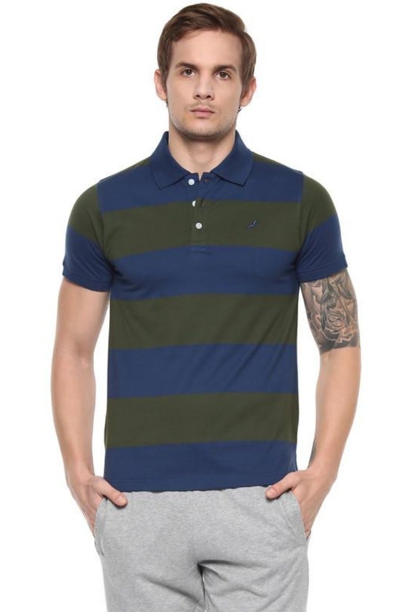 Men's Polo Collar T-Shirt - Blue & Green