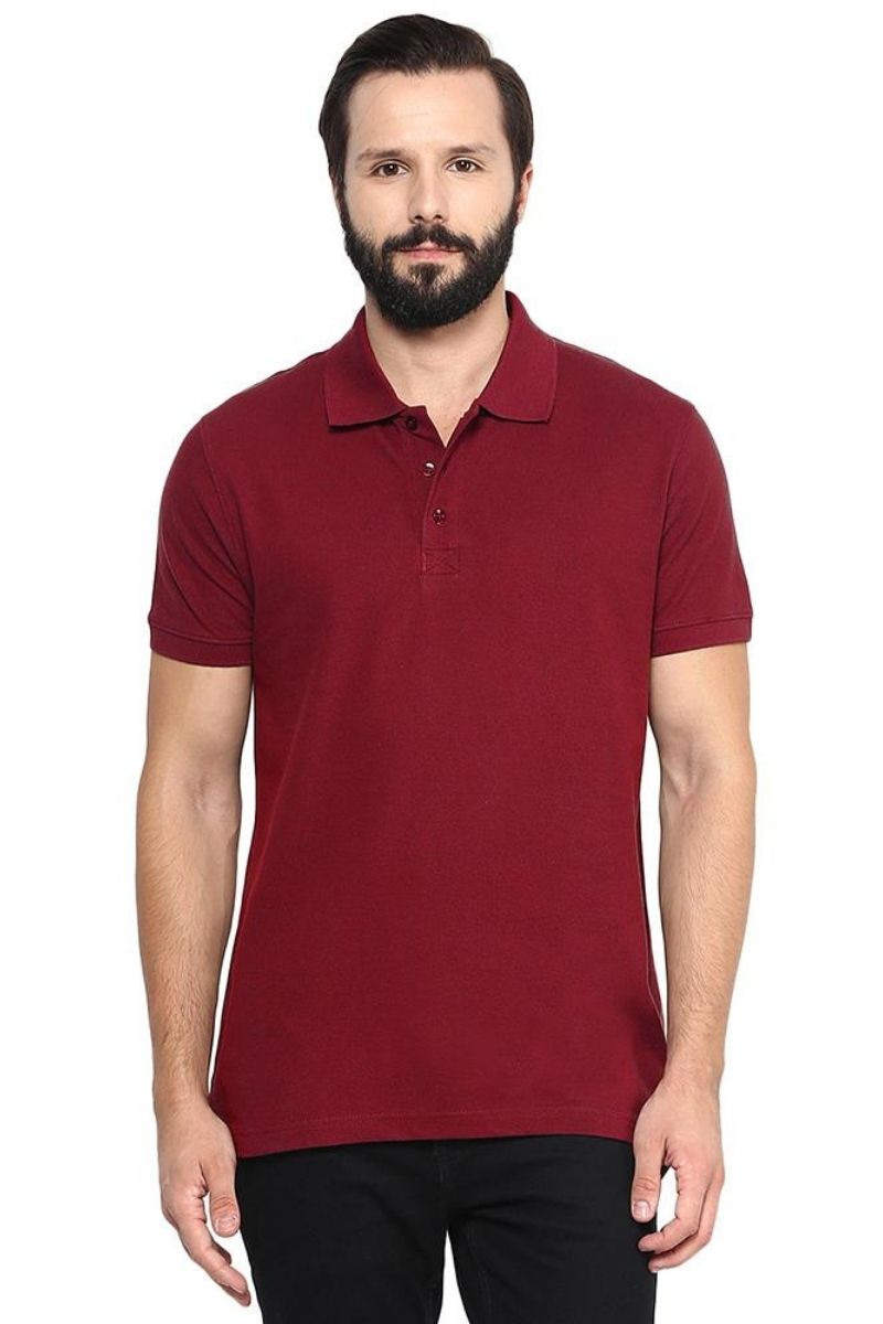 Men's Polo Collar T-Shirt -Burgundy