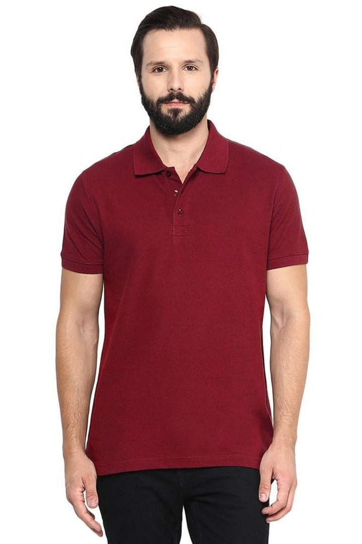 Men's Polo Collar T-Shirt -Burgundy