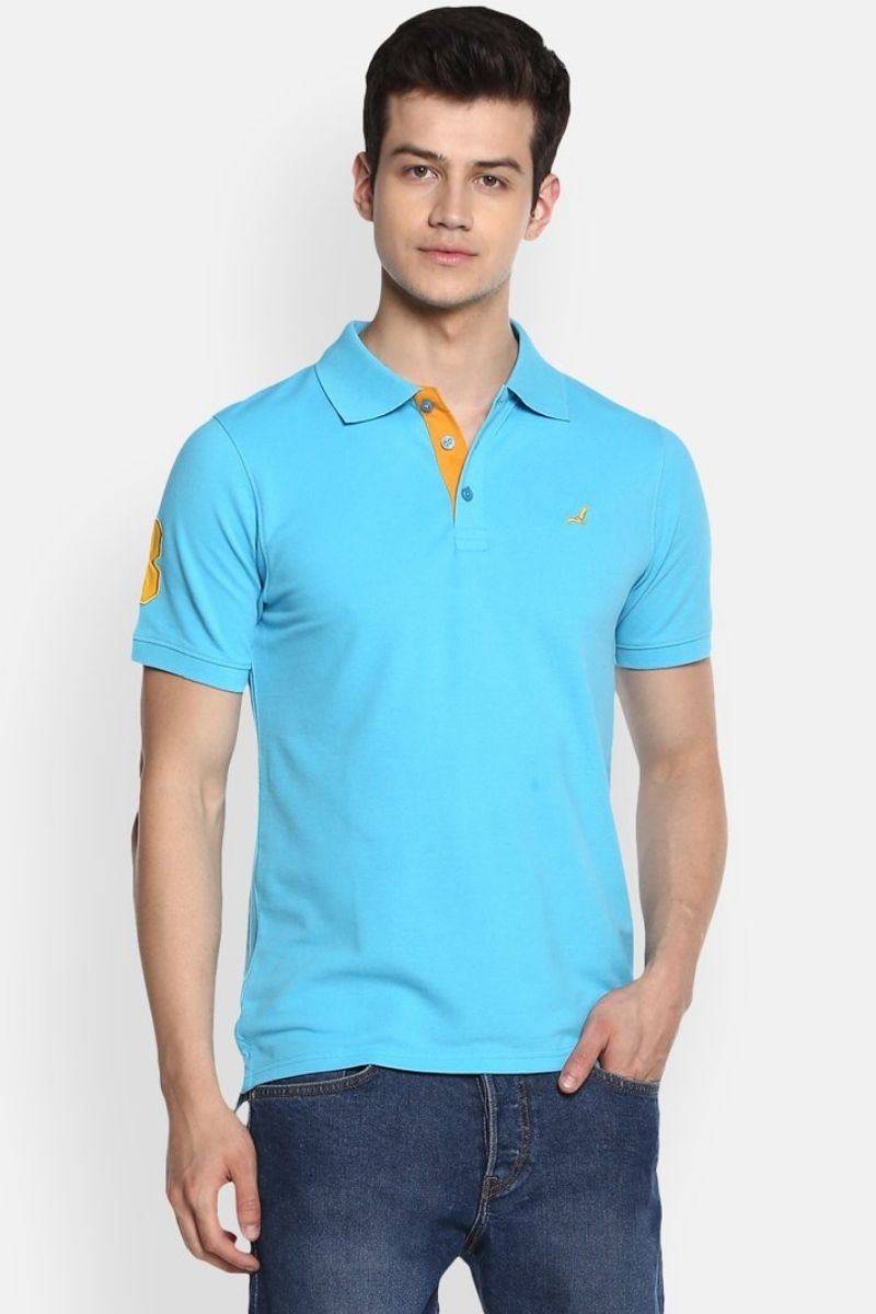 Men's Polo Collar T-Shirt - Aqua Blue