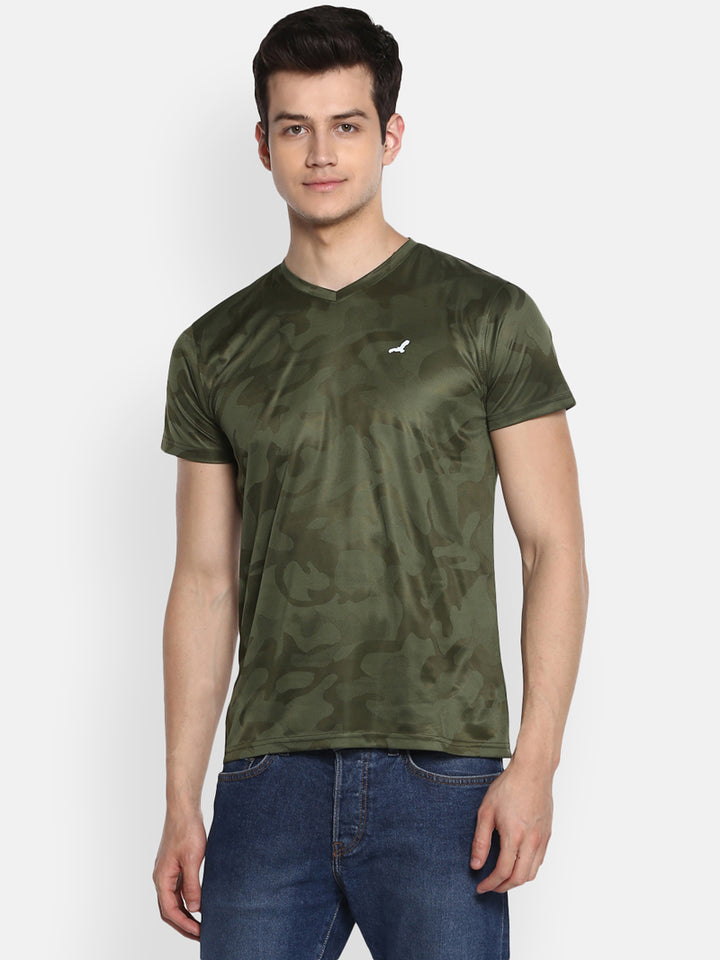Men's V-Neck Sports T-Shirt - Dark Green