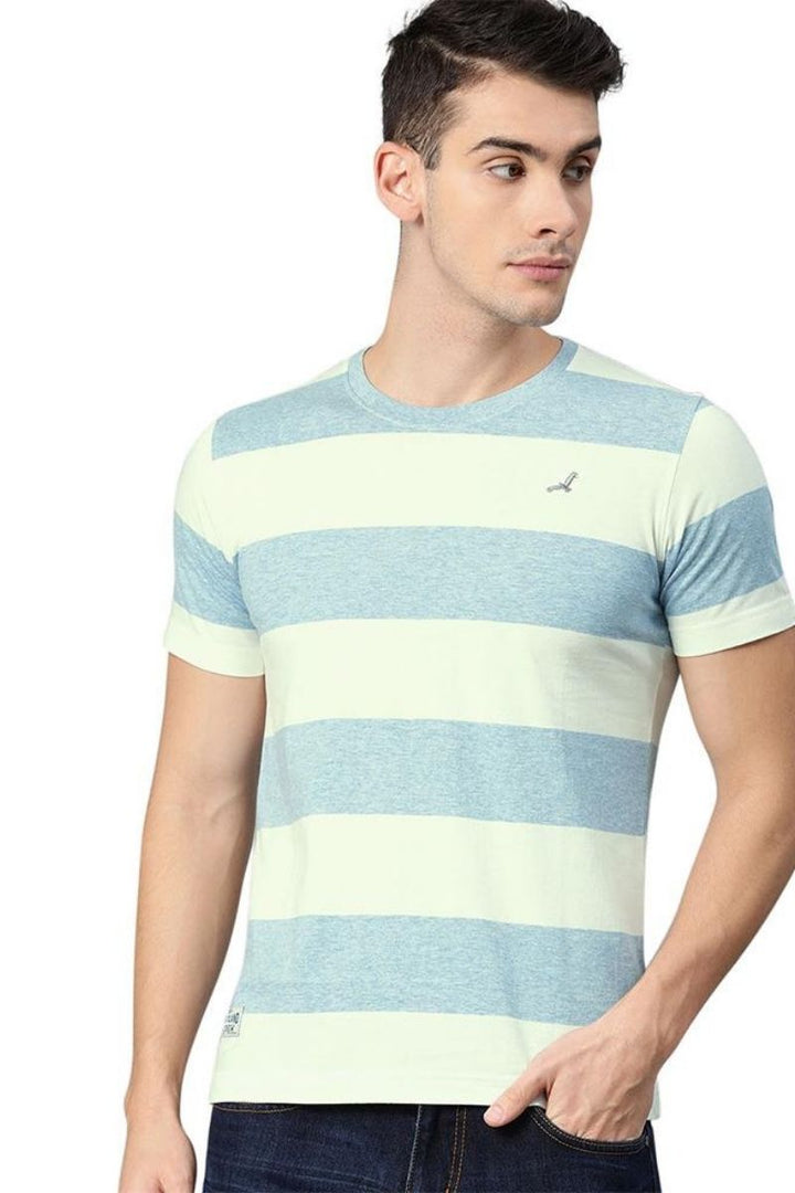 Cotton Round Neck T-Shirt - White & Sky Blue (No Exchange No Refund)