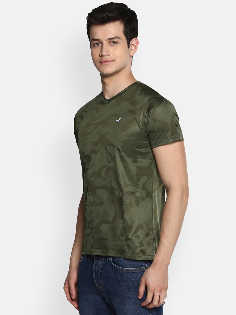 Men's V-Neck Sports T-Shirt - Dark Green