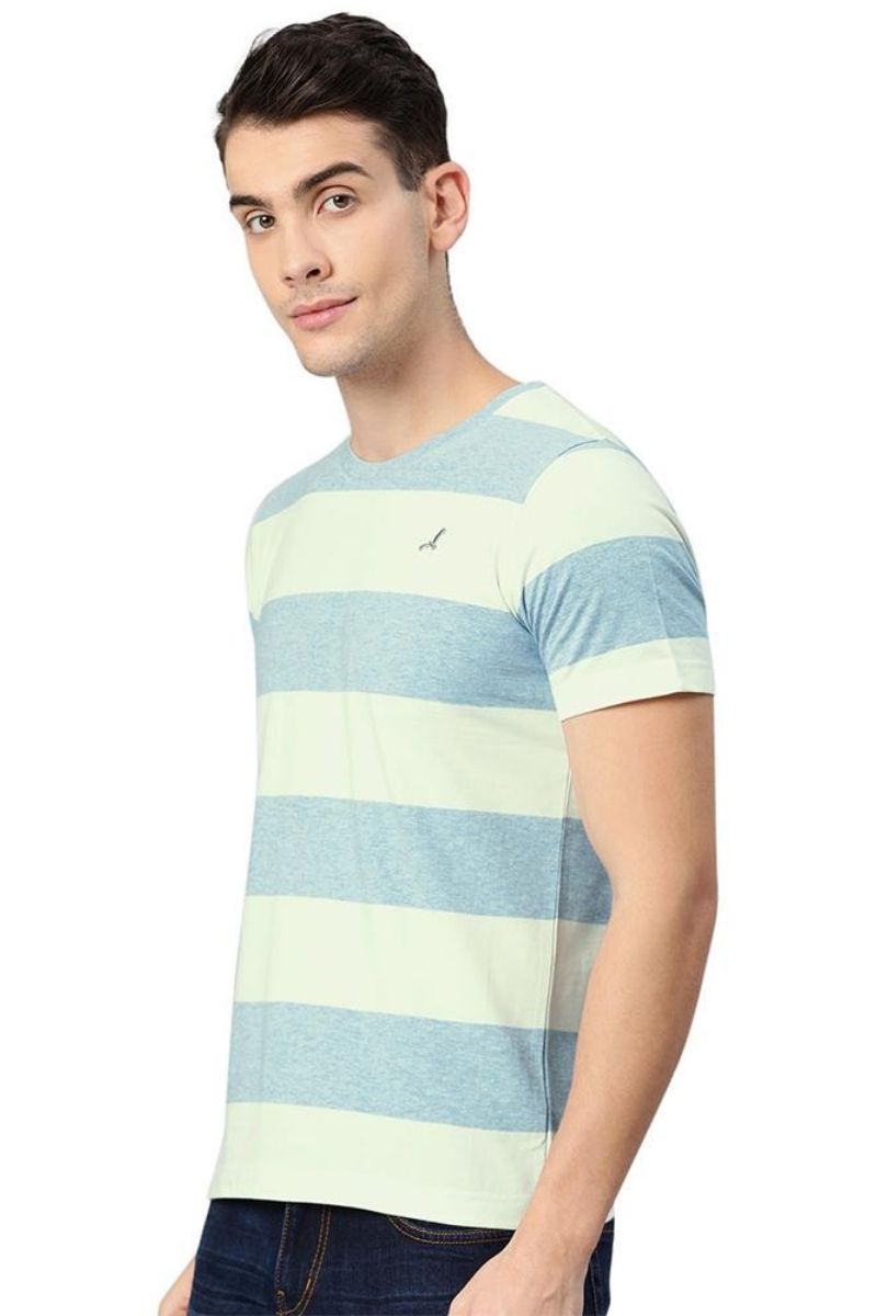 Cotton Round Neck T-Shirt - White & Sky Blue (No Exchange No Refund)