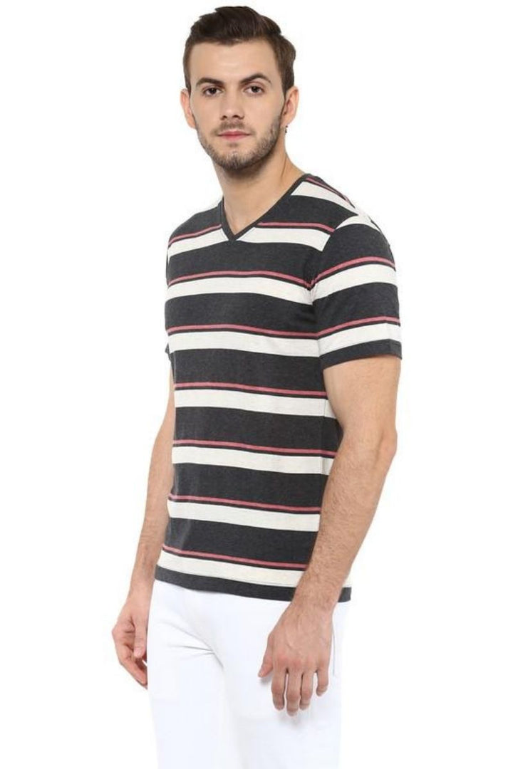 Men's Regular fit T-Shirt - Ecru, Grey & Brick Red Melange