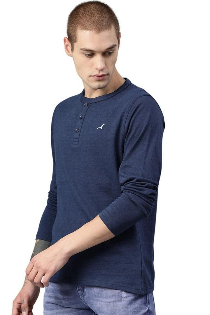 Men's Henley T-Shirt - Navy Blue (No Exchange No Return)