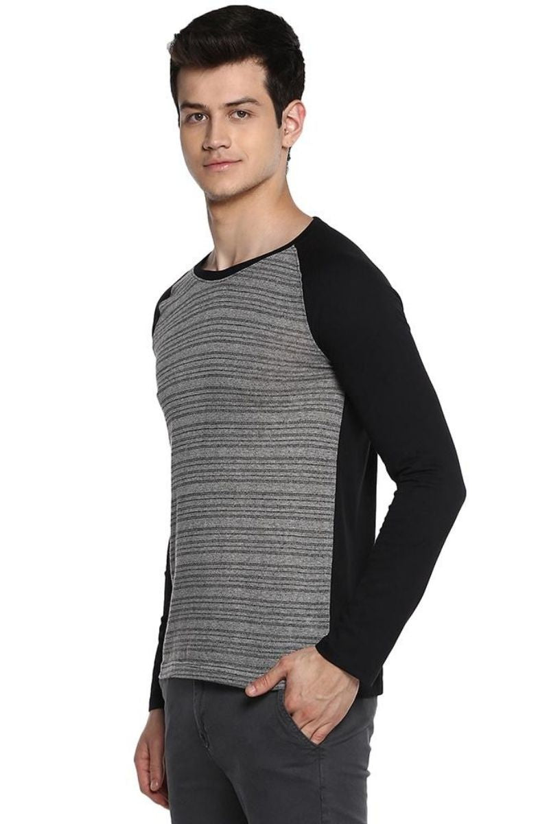 Men's Round Neck T-Shirt - Black & Grey Grindle (Clearance - No Exchange No Return)