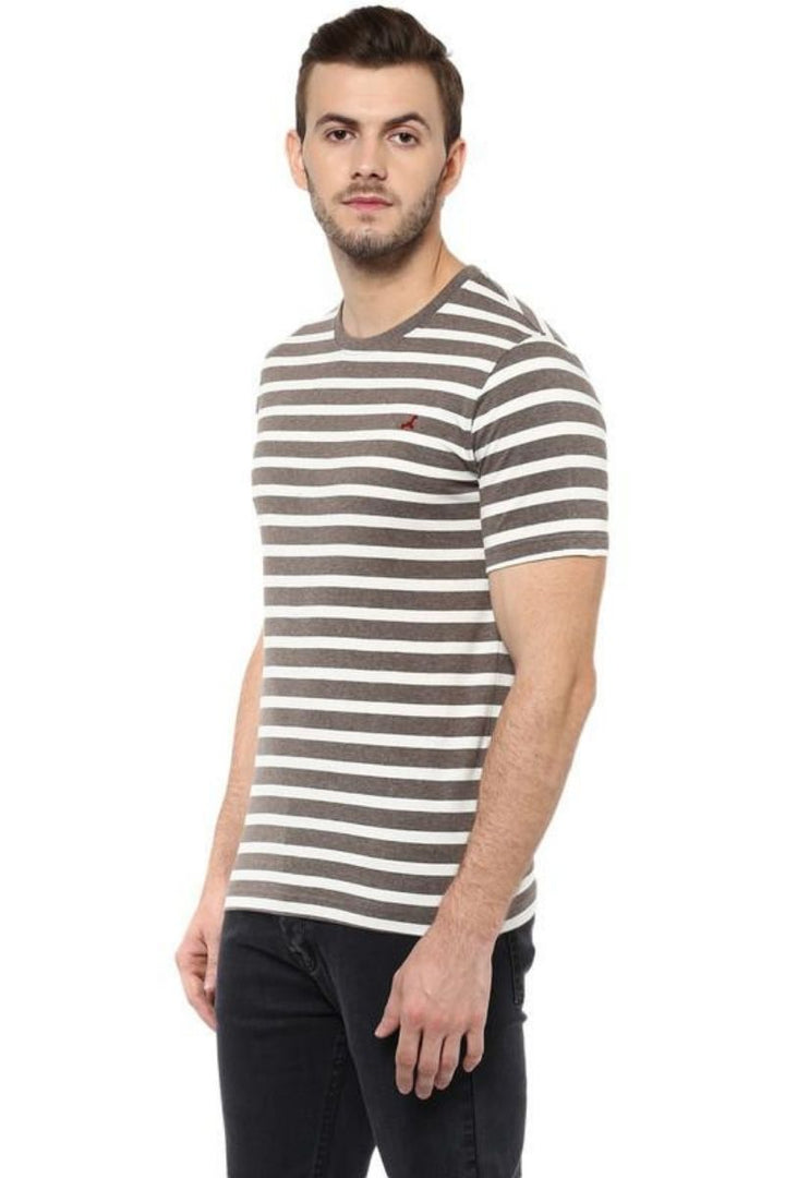 Men's Round Neck T-Shirt - Off White & Brown (Clearance - No Exchange No Return)