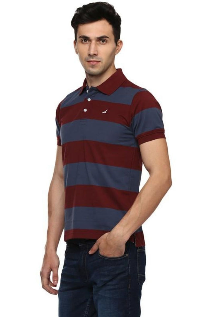 Men's Polo Collar T-Shirt - Navy Blue & Burgundy