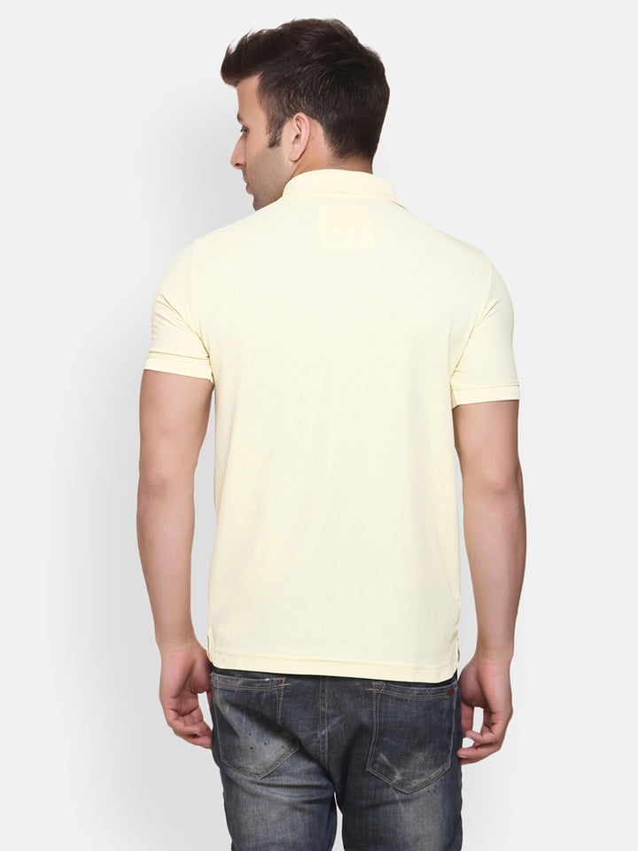 Men's Polo Collar Moisture Wicking Sports T-Shirt - Pastel Yellow