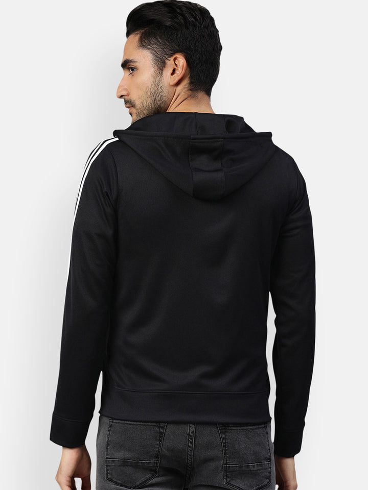 Men's Full Sleeves Sports Jacket - Black with Contrast White Zipper (No Exchange No Return)