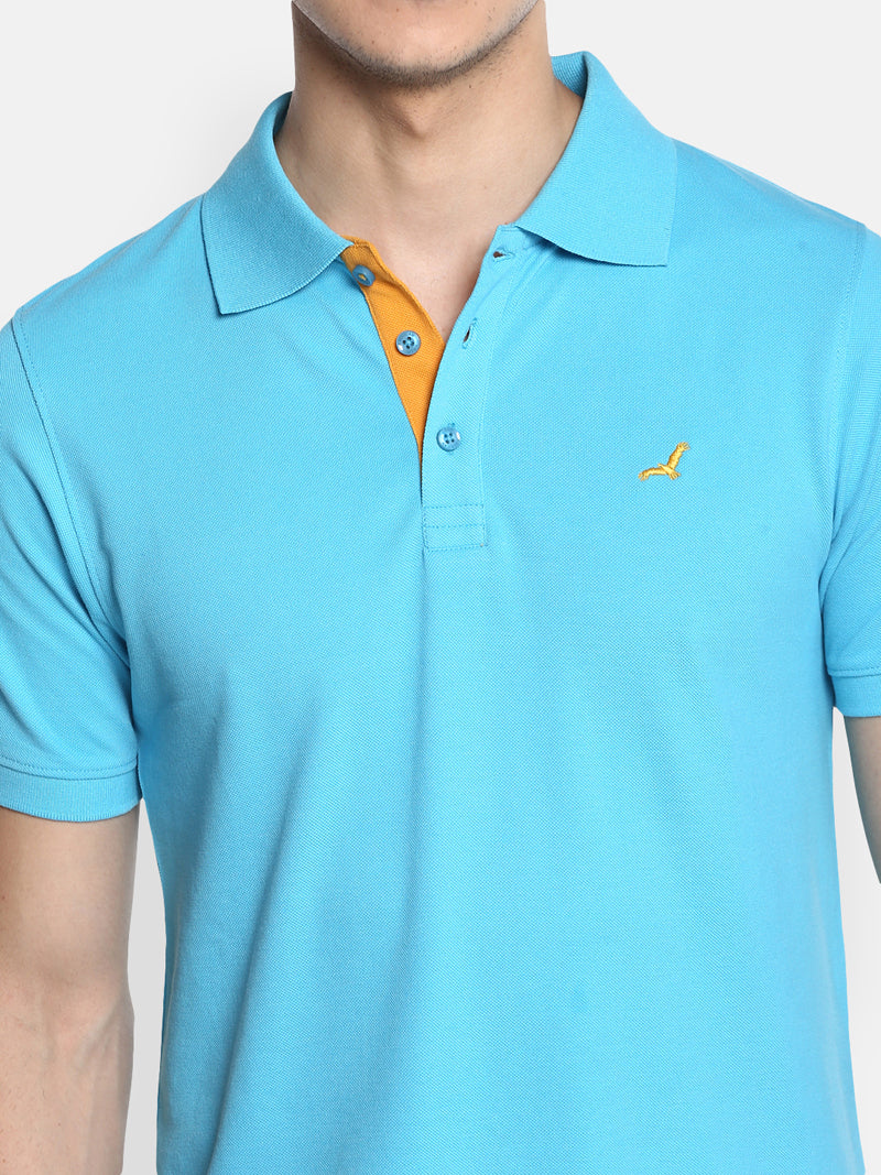 Men's Polo Collar T-Shirt - Aqua Blue