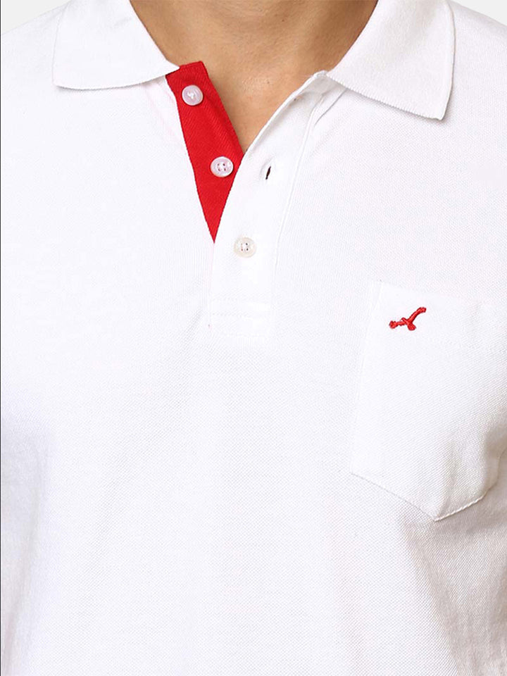 Men's Polo Collar Half Sleeves T-Shirt With Pocket- White