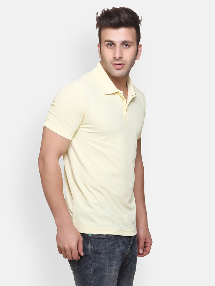 Men's Polo Collar Moisture Wicking Sports T-Shirt - Pastel Yellow