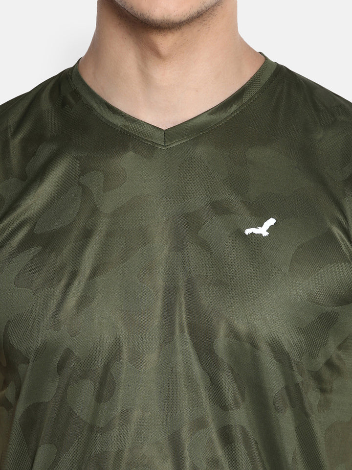 Men's V-Neck Sports T-Shirt - Dark Green