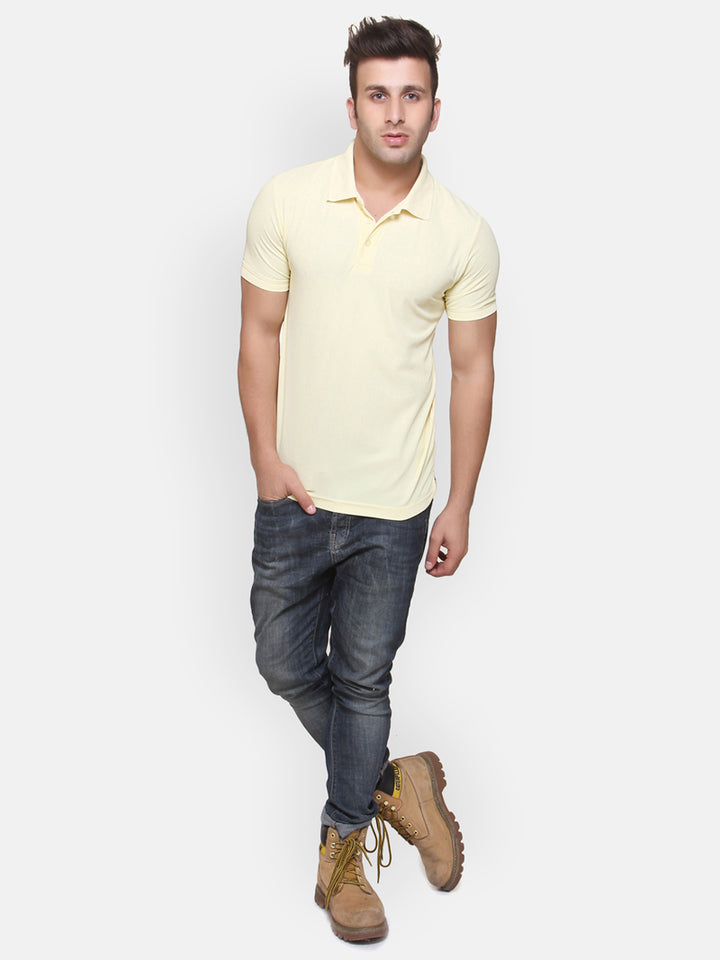 Men's Polo Collar Moisture Wicking Sports T-Shirt - Pastel Yellow