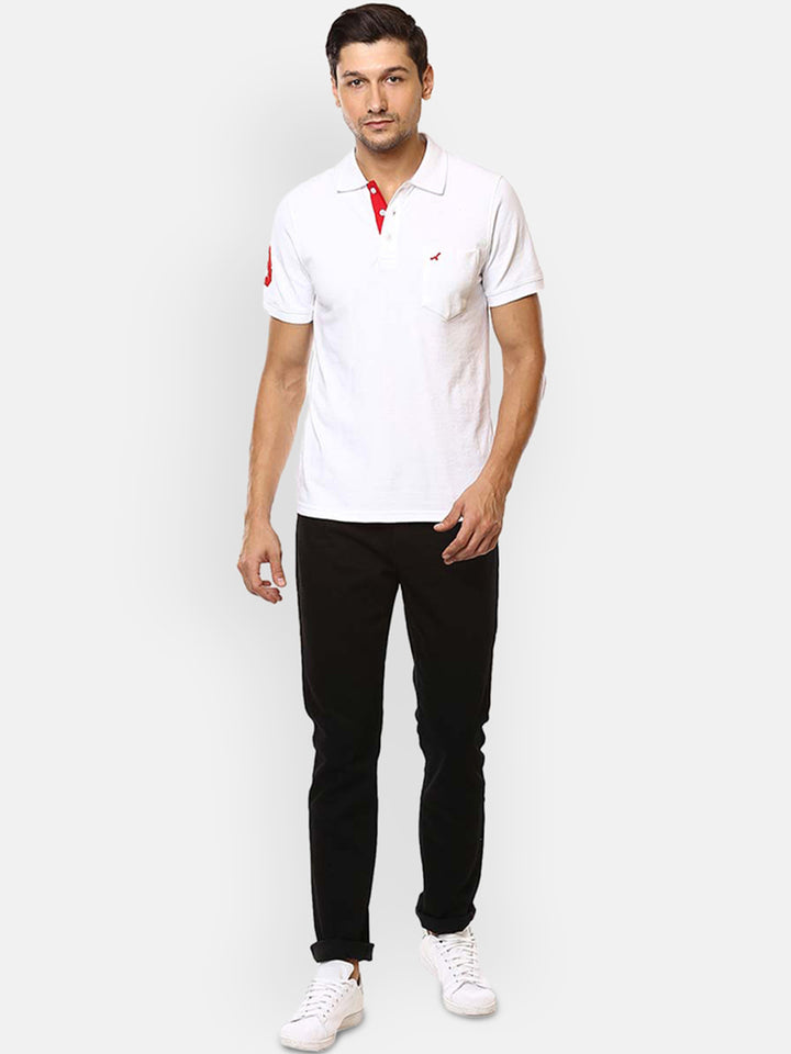 Men's Polo Collar Half Sleeves T-Shirt With Pocket- White