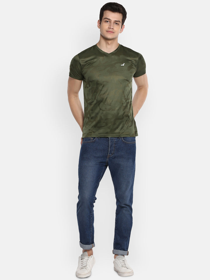 Men's V-Neck Sports T-Shirt - Dark Green