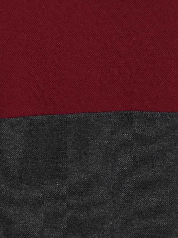 Men's Polo Collar T-Shirt - Burgundy & Charcoal Melange