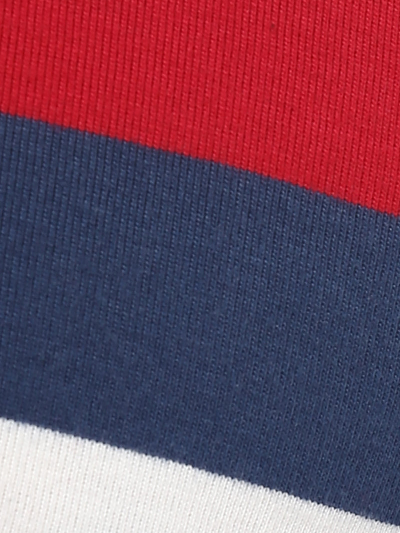 Men's Polo Collar Yarn Dyed Striped T-Shirt - Navy, Burgundy & White