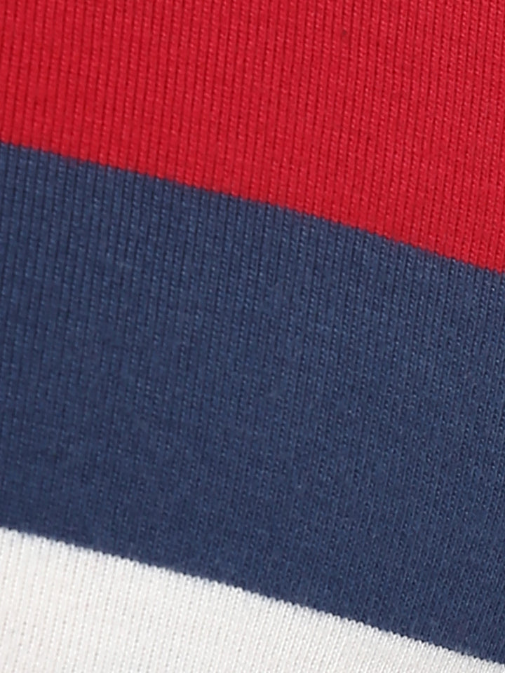 Men's Polo Collar Yarn Dyed Striped T-Shirt - Navy, Burgundy & White
