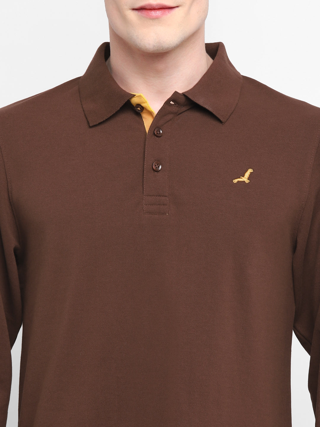 Full Sleeves Polo Collar T-Shirt for Men - Dark Brown Cotton-Poly Blend