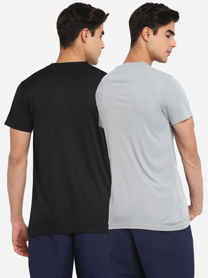 Sports Kooltex Round Neck T-Shirts for Men Pack of 2 - Black & Grey