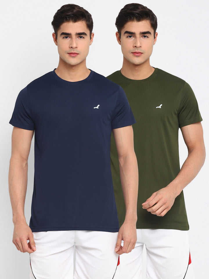 Premium Basics Kooltex Round Neck Sports T-Shirts for Men Pack of 2 - Olive & Navy