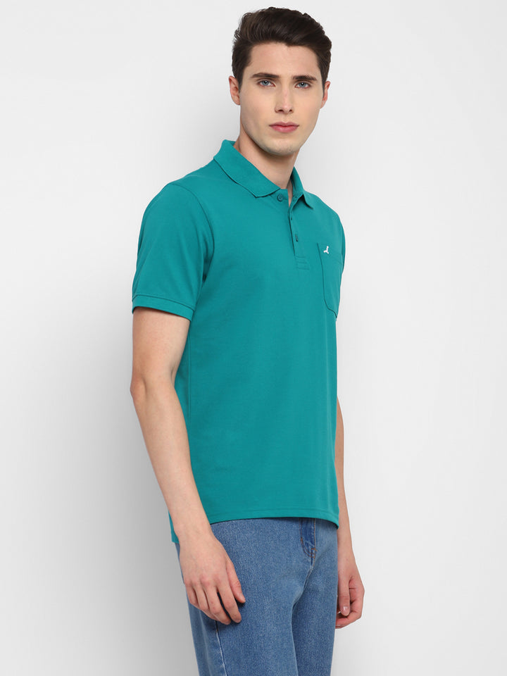 Polo Collar T-Shirt for Men with Pocket - Bluish Green