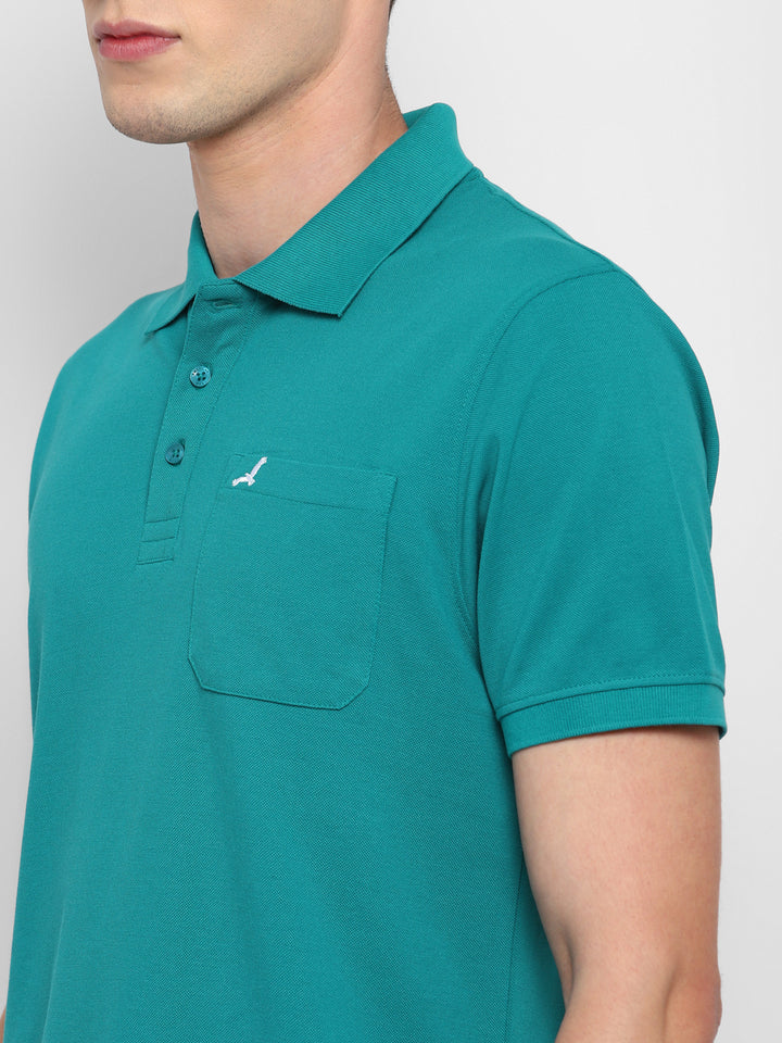 Polo Collar T-Shirt for Men with Pocket - Bluish Green