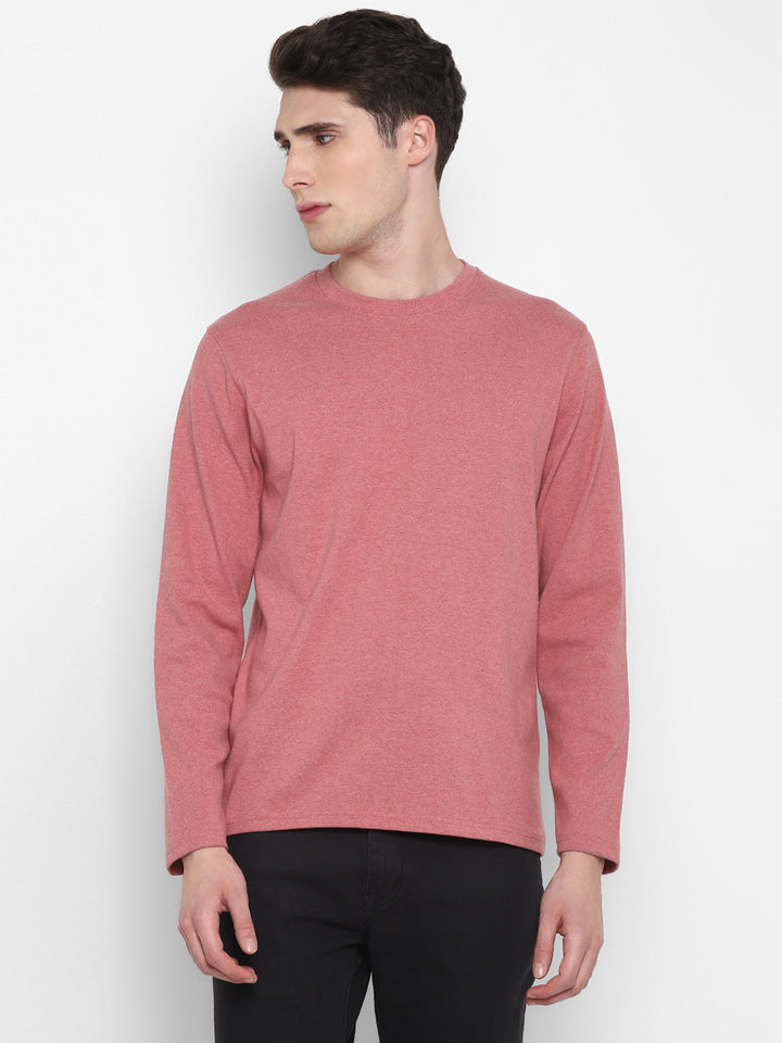 Extra Thick Winter Round Neck Cotton T-Shirt For Men - Red Melange