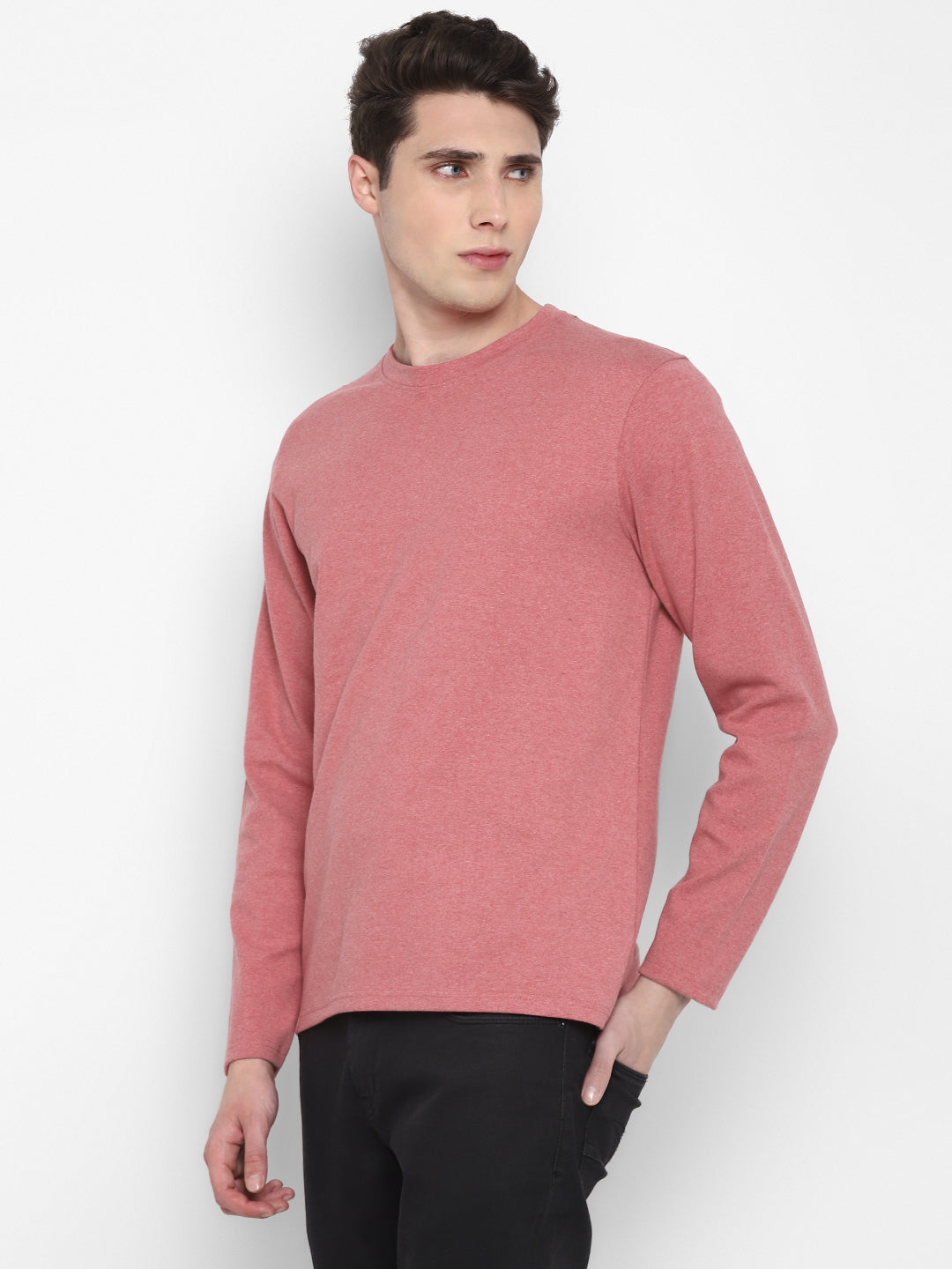 Extra Thick Winter Round Neck Cotton T-Shirt For Men - Red Melange