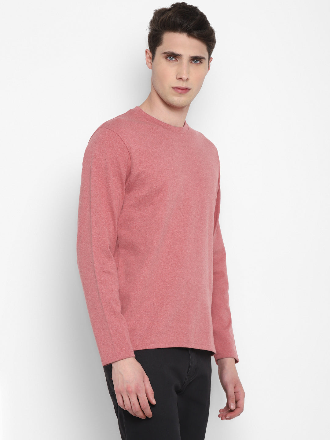 Extra Thick Winter Round Neck Cotton T-Shirt For Men - Red Melange