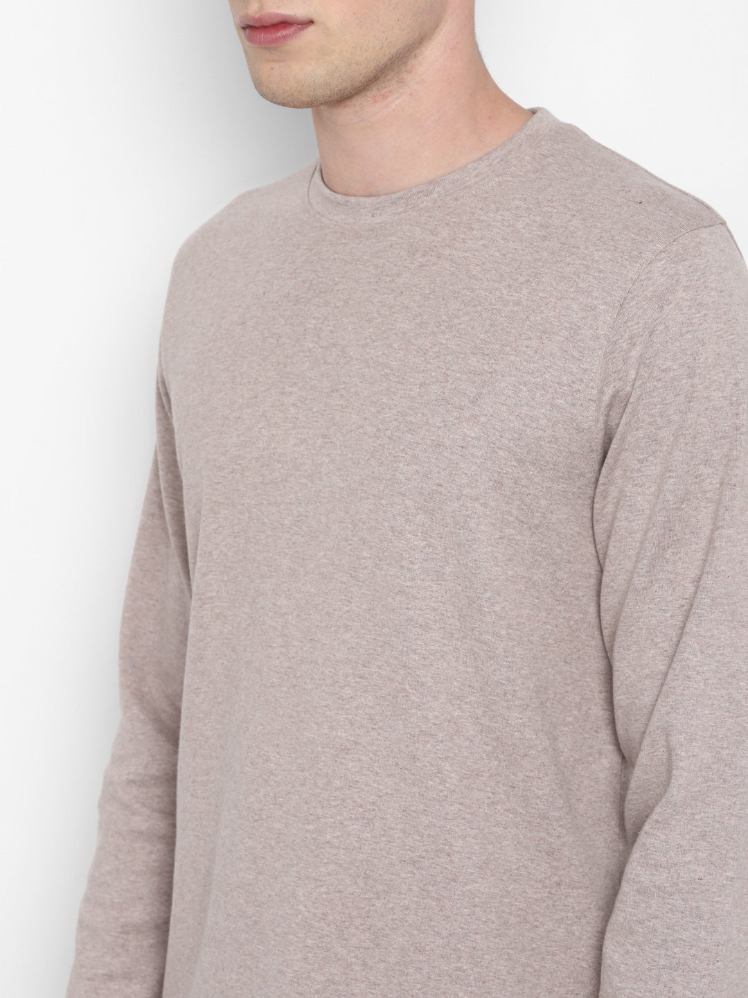 Extra Thick Winter Round Neck Cotton T-Shirt For Men - Beige Melange