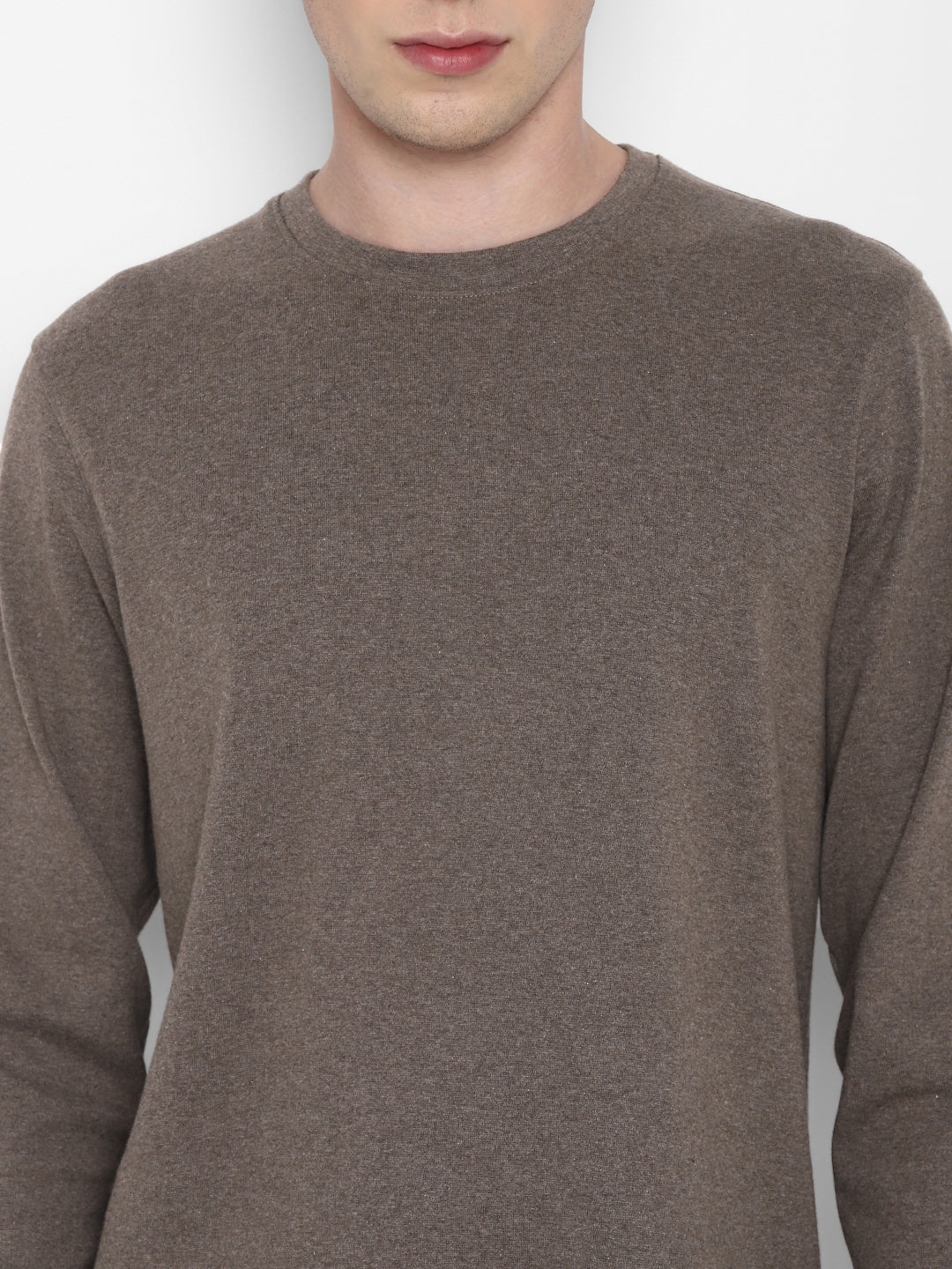Extra Thick Winter Round Neck Cotton T-Shirt For Men - Brown Melange