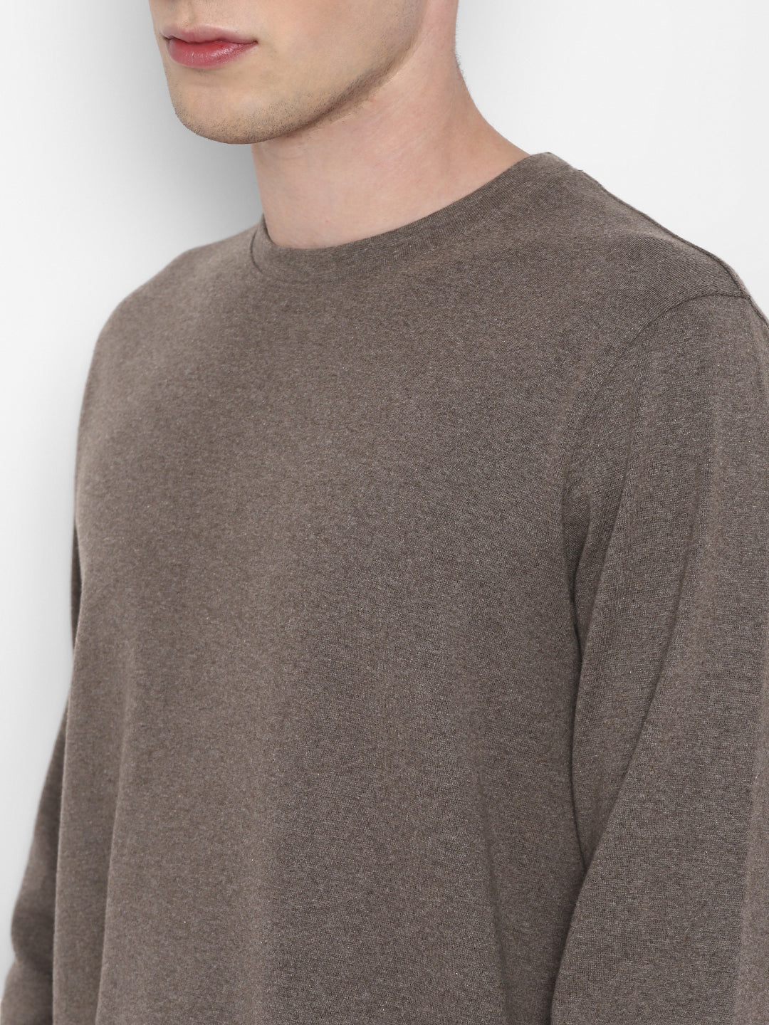 Extra Thick Winter Round Neck Cotton T-Shirt For Men - Brown Melange