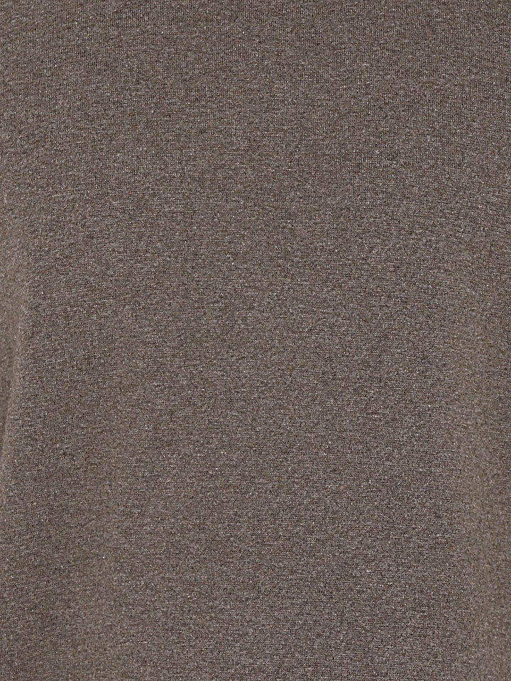 Extra Thick Winter Round Neck Cotton T-Shirt For Men - Brown Melange