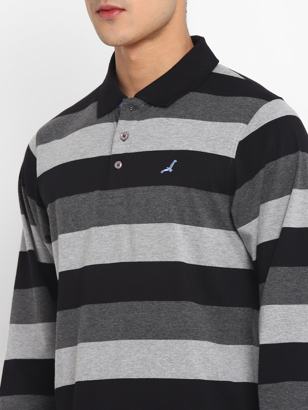 Striped Polo T-Shirt for Men - Black,Grey Melange&Charcoal