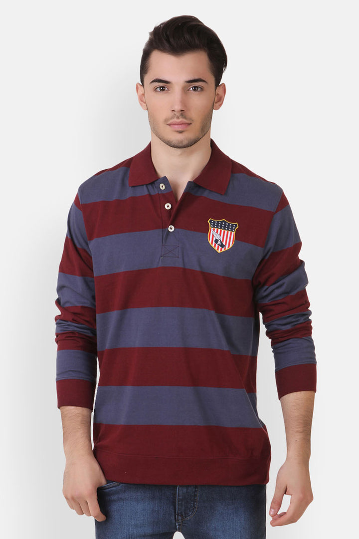 Men's Full Sleeves Rugby Polo Yarn Dyed Striped T-Shirt