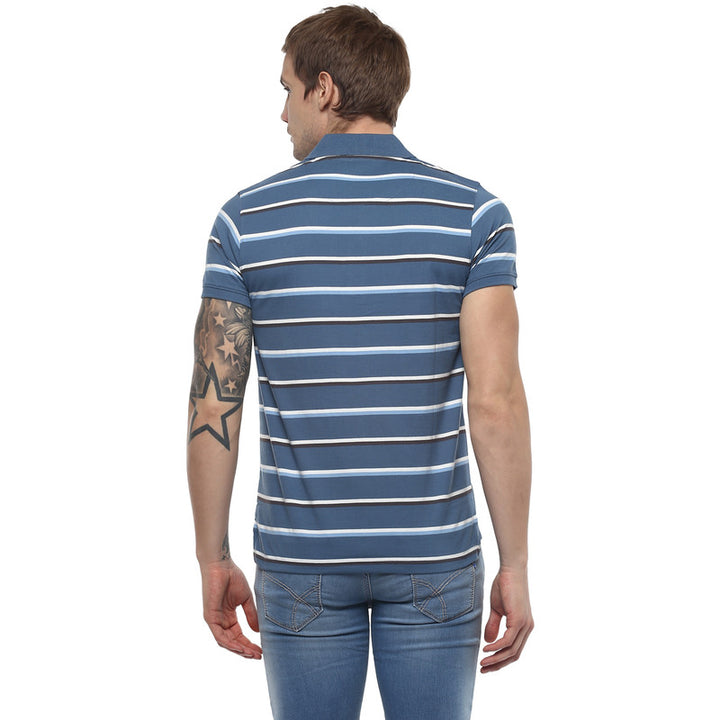 Men's Polo Collar Yarn Dyed Stirped T-Shirt - Blue & White