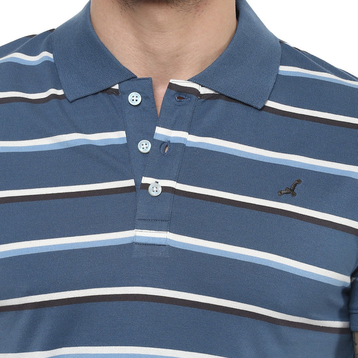 Men's Polo Collar Yarn Dyed Stirped T-Shirt - Blue & White