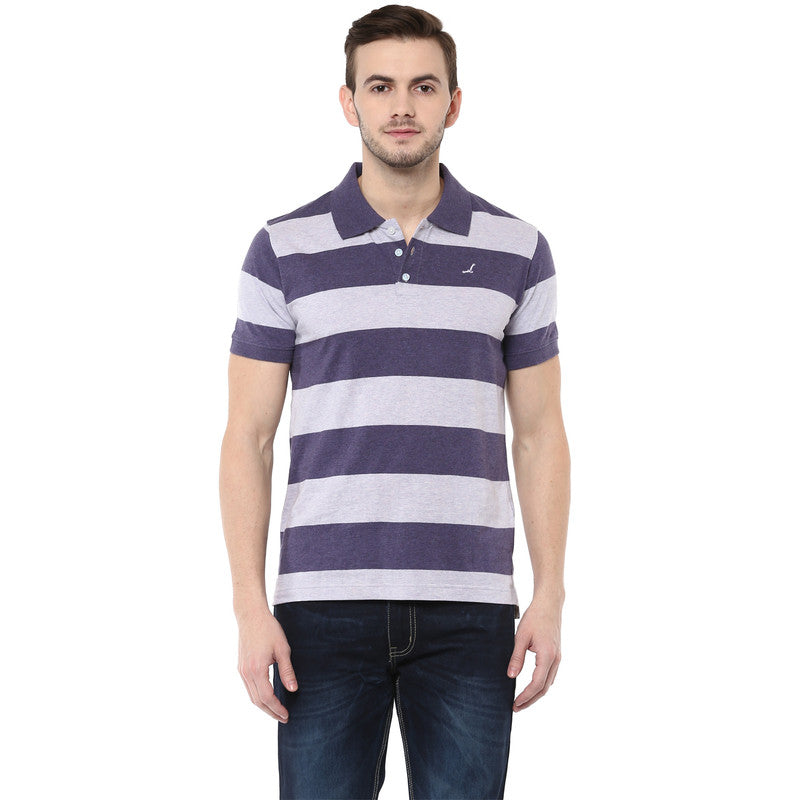 Men's Polo Collar T-Shirt - Grey & Charcoal Melange