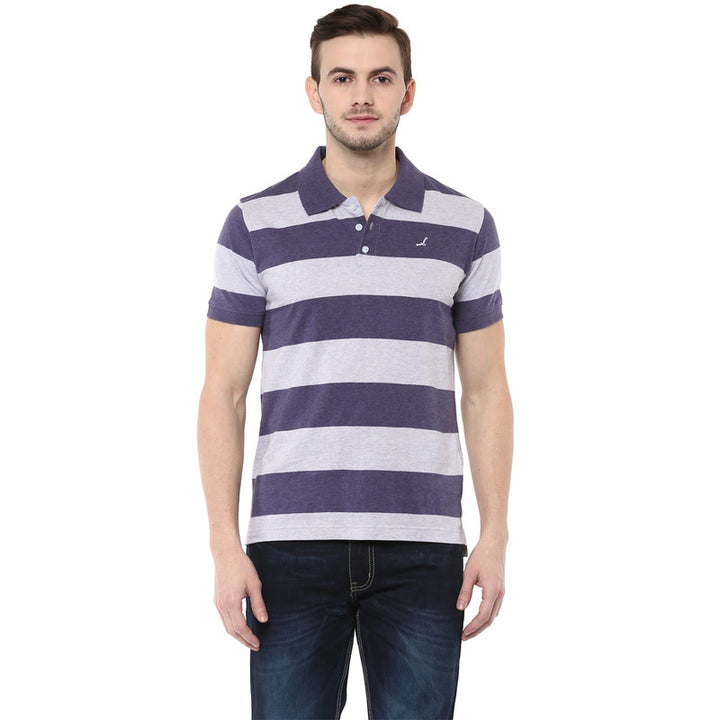 Men's Polo Collar T-Shirt - Grey & Charcoal Melange