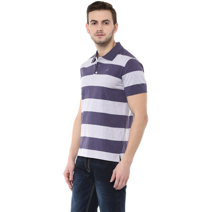 Men's Polo Collar T-Shirt - Grey & Charcoal Melange