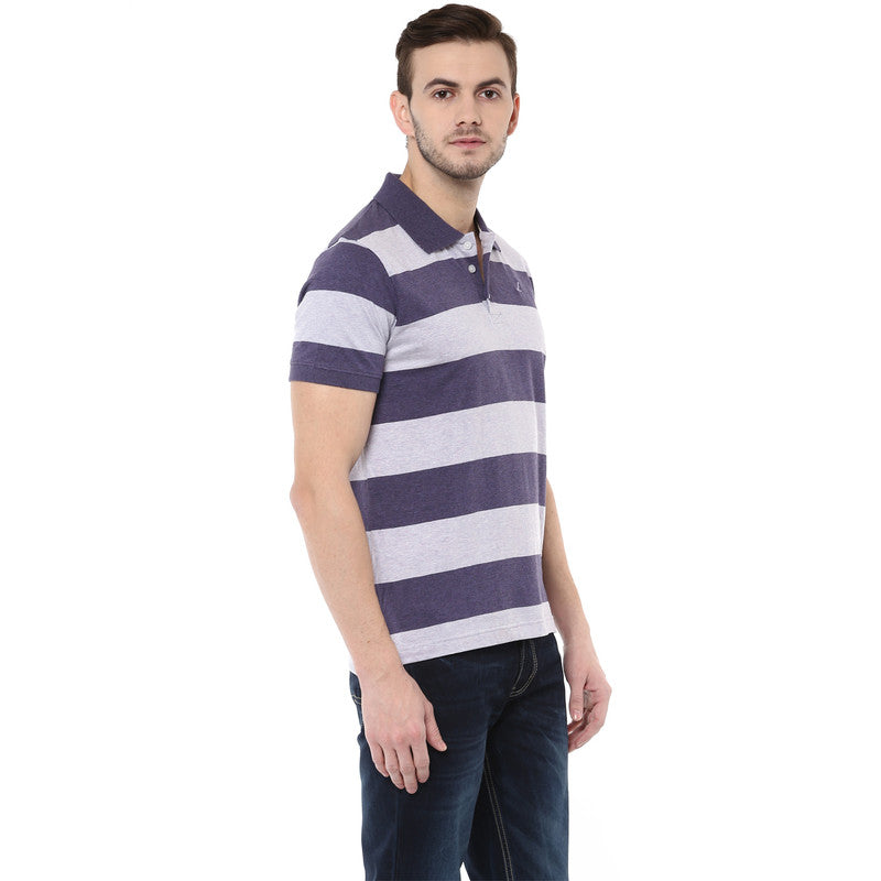 Men's Polo Collar T-Shirt - Grey & Charcoal Melange